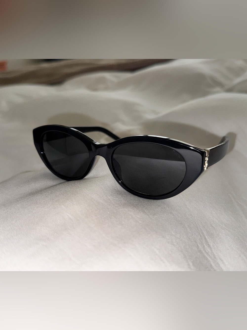 Saint Laurent Black Round Cat-Eye Sunglasses with Gold YSL Detail